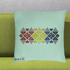Perna Personalizata Motiv Tricolor Romanesc Broderie, 40x40 cm, Verde Menta, Husa Detasabila, Perna Inclusa, BEKZ®
