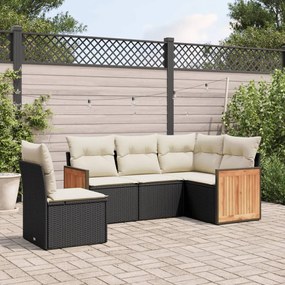 3260054 vidaXL Set mobilier de grădină cu perne, 5 piese, negru, poliratan