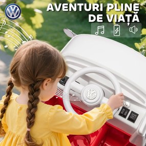 AIYAPLAY Mașinuță Electrică pentru Copii Licență Volkswagen T1 cu MP3 Player, din Metal și PP, 89x49x41.5 cm, Roșu | Aosom Romania