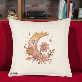 Perna Decorativa Luna Florala Boho, 40x40 cm, Crem Reliefat, Husa Detasabila, Perna Inclusa, BEKZ®