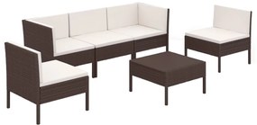 3094343 vidaXL Set mobilier de grădină cu perne, 6 piese, maro, poliratan