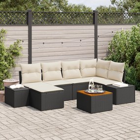 vidaXL &lt;strong&gt;Set de canapea de grădină 7 piese&lt;/strong&gt; cu perne, din rattan poli și lemn de acacia