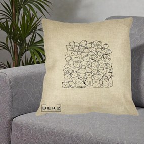 Perna Personalizata Many Cats Pattern Alb-Negru, 40x40 cm, Crem, Husa Detasabila, Perna Inclusa, BEKZ®