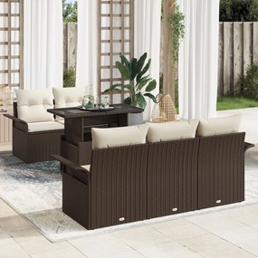 vidaXL Set de canapele pentru grădină cu pernă 6 pcs Maro Rattan poli