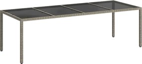 vidaXL Masă grădină, gri, 250x100x75 cm, sticlă securizată/poliratan