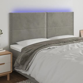 vidaXL Tăblie de pat cu LED, gri deschis, 180x5x118/128 cm, catifea