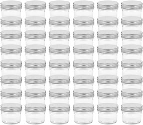 vidaXL Borcane din sticlă pentru gem, capac argintiu, 48 buc, 110 ml