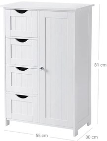 Vasagle Dulap pentru baie cu 4 sertare și poliță PAULA, 55x30x81cm, alb