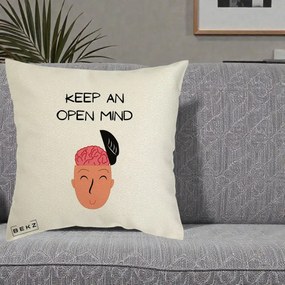 Perna Decorativa Keep An Open Mind, 40x40 cm, Ecru, Husa Detasabila, Perna Inclusa, BEKZ®