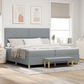 vidaXL Pat cu arcuri cu saltea și bancă gri deschis 200x200 cm țesătură