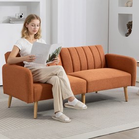 HOMCOM Canapea Extensibilă 2 Locuri Design scandinav Spătar reglabil în 3 poziții Picioare din lemn Material aspect in maro | Aosom Romania