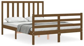 3193764 vidaXL Cadru de pat cu tăblie, dublu mic, maro miere, lemn masiv