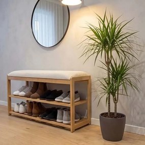 Bancheta cu raft pentru pantofi ZEN-BO 80cm bambus