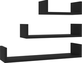 vidaXL Raft de perete, 3 buc., negru, lemn prelucrat