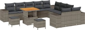 vidaXL Set de canapele pentru grădină cu pernă 13 pcs Gri poliratan