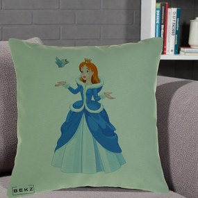 Perna Personalizata Printesa Albastra cu Pasare, 40x40 cm, Verde, Husa Detasabila, Perna Inclusa, BEKZ®