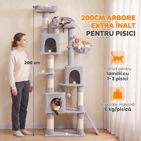 PawHut Ansamblu Pisici 200 cm, Plăci Aglomerate Pluș, Gri Deschis | Aosom Romania