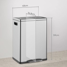 HOMCOM Recipient de gunoi, coș de gunoi cu capac și pedală, oțel inoxidabil, 2x 20 litri, argintiu | Aosom Romania