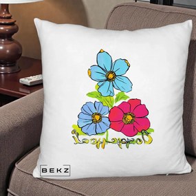 Perna Decorativa Trei Flori Grafice Pop Art, 40x40 cm, Alb Pufos, Husa Detasabila, Perna Inclusa, BEKZ®