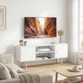 HOMCOM Cabinet TV 55" cu 2 Dulapuri, Uși și 2 Rafturi Deschise, Consolă TV din Lemn și PAL, 120x34x50 cm, Alb | Aosom Romania