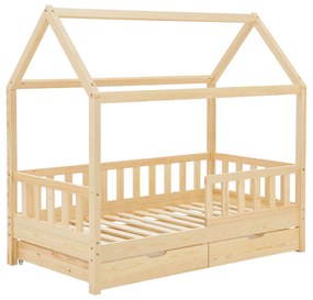 Patut Marli 90 x 200 cm cu 2 sertare si grilaj sipci - natural