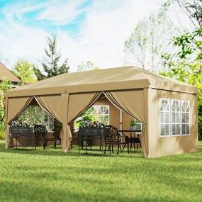 Outsunny Pavilion barnum pliant pop-up impermeabil 6 x 3 x 2,7 m 4 pereți laterali detașabili 4 ferestre husă de transport kaki | Aosom Romania