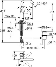 Baterie lavoar Grohe Essence L cu ventil Pop-Up crom periat Supersteel