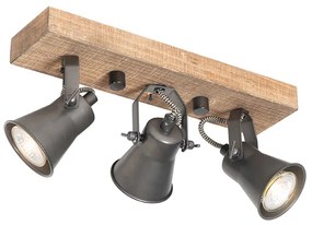 Spotlight rustic negru cu lemn 3 lumini reglabile - Jelle