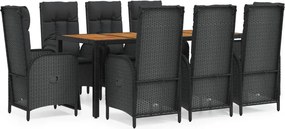 vidaXL Set mobilier de grădină cu perne, 9 piese, negru, poliratan