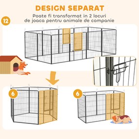 PawHut Gard pentru Câini, Incintă Modulară pentru Câini din 8 Secții pentru Interior și Exterior, 80x100 cm, Negru | Aosom Romania