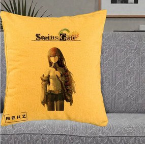 Perna Personalizata Steins Gate Kurisu Makise Anime, 40x40 cm, Galben, Husa Detasabila, Perna Inclusa, BEKZ®