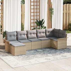 vidaXL Set de canapele pentru grădină cu pernă 7 pcs Bej Rattan poli