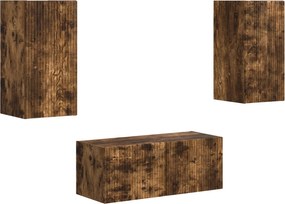 vidaXL Set comodă TV Pe perete 2 pcs Stejar fumuriu Lemn compozit