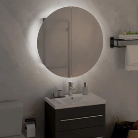 Dulap de baie cu oglinda rotunda si LED, gri, 47x47x17,5 cm Gri, 47 x 47 x 17.5 cm