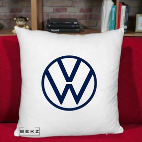 Perna Personalizata cu emblema Volkswagen, 40x40 cm, Alb Pufos, Husa Detasabila, Perna Inclusa, BEKZ®