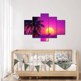 Tablou - Apus violet cu palmier (150x105 cm)