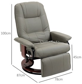 HOMCOM Fotoliu relax Fotoliu TV Fotoliu recliner Piele ecologică Scaun rotativ 360° Înclinat 145° Gri 78 x 87 x 100 cm | Aosom Romania