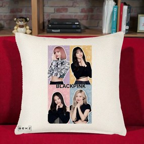 Perna Personalizata K-pop BLACKPINK Negru, 40x40 cm, Crem Reliefat, Husa Detasabila, Perna Inclusa, BEKZ®