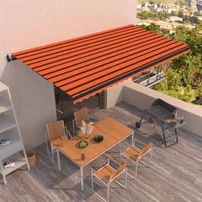 vidaXL Copertină automată cu senzor vânt &amp; LED, oranj/maro, 600x350 cm