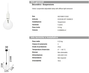 Pendul modern diametru 11cm EDISON SP1 BIANCO 113302