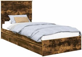 vidaXL Pat cu storage Stejar fumuriu 90 x 200 cm Lemn compozit