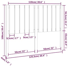 Tablie de pat, negru, 125,5x4x100 cm, lemn masiv de pin 1, Negru, 125.5 x 4 x 100 cm