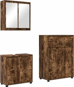 vidaXL Set de mobilier pentru baie 3 pcs Stejar fumuriu Lemn compozit
