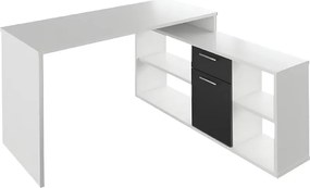 Birou NOE NEW, alb/negru, PAL melaminat, 135x60/30x74/60 cm