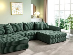 Colțar extensibil dumonde cu ladă de depozitare si sezut confortabil din spuma high-density, Loana U Ambience Green 355x185 cm