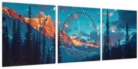 Tablou - Camping în munți (cu ceas) (90x30 cm)