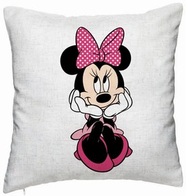 Perna Decorativa, Model copii Minnie Mouse, 40x40 cm, Alb Murdar, Husa Detasabila, Burduf