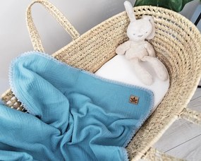 Baby Nellys Muslină luxoasă cu două straturi baby pătură, 75 x 100 cm, albastru 75 x 100