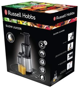 Storcator de fructe si legume Russell Hobbs 25170-56, 150 W, 3 site, 0.7 L,  Miscare inversa, Presare la rece, Inox/Negru