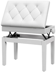 HOMCOM Banc de pian, banc de clape reglabil în înalțime din lemn masiv, compartiment de depozitare, 55 x 33 x 48-58 cm alb | Aosom Romania